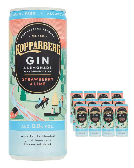 Kopparberg Alcohol Free Strawberry & Lime Gin and Lemonade Premixed Can Multipack |Buy online with UK delivery at Drinks Yard | www.drinksyard.co.uk